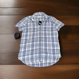 Lucky Brand Men Blue/White  Plaid Short Sleeve Button Up Shirt Size Small